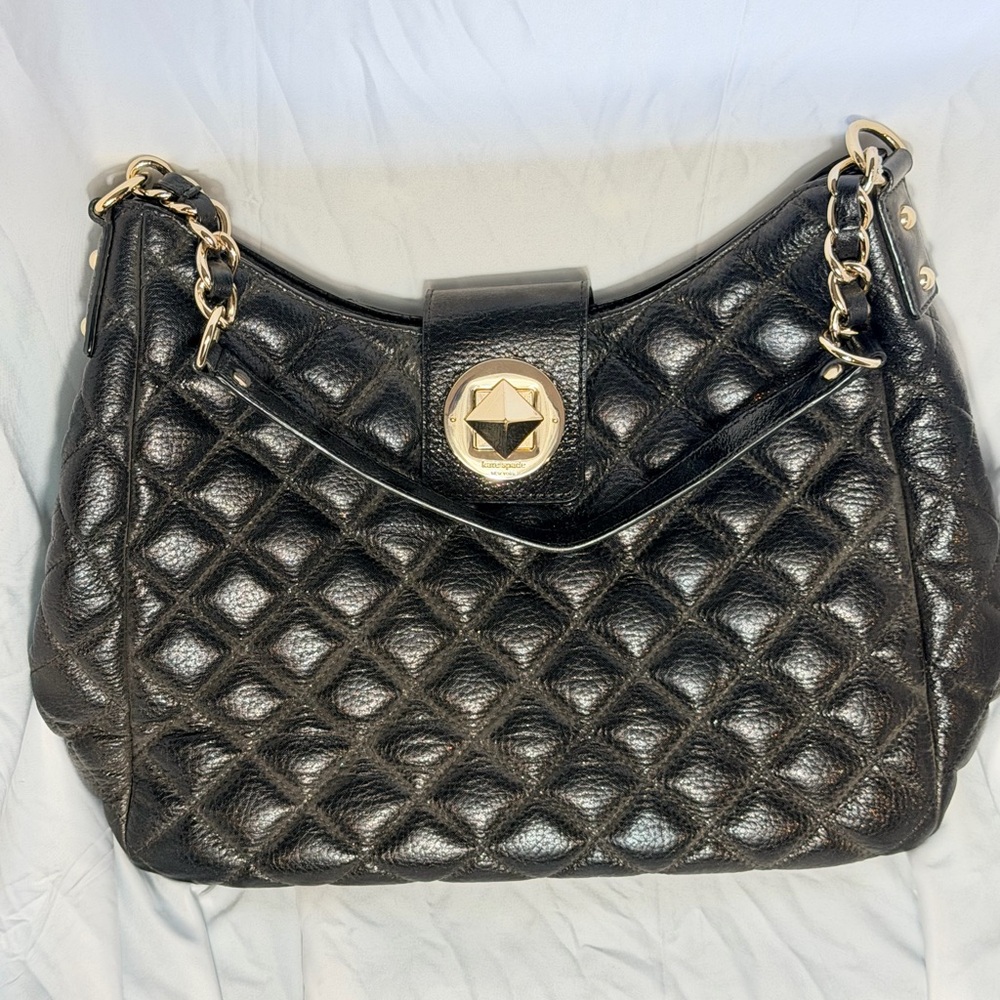 Kate Spade Black Quilted Shoulder Bag with Gold Twist Lock